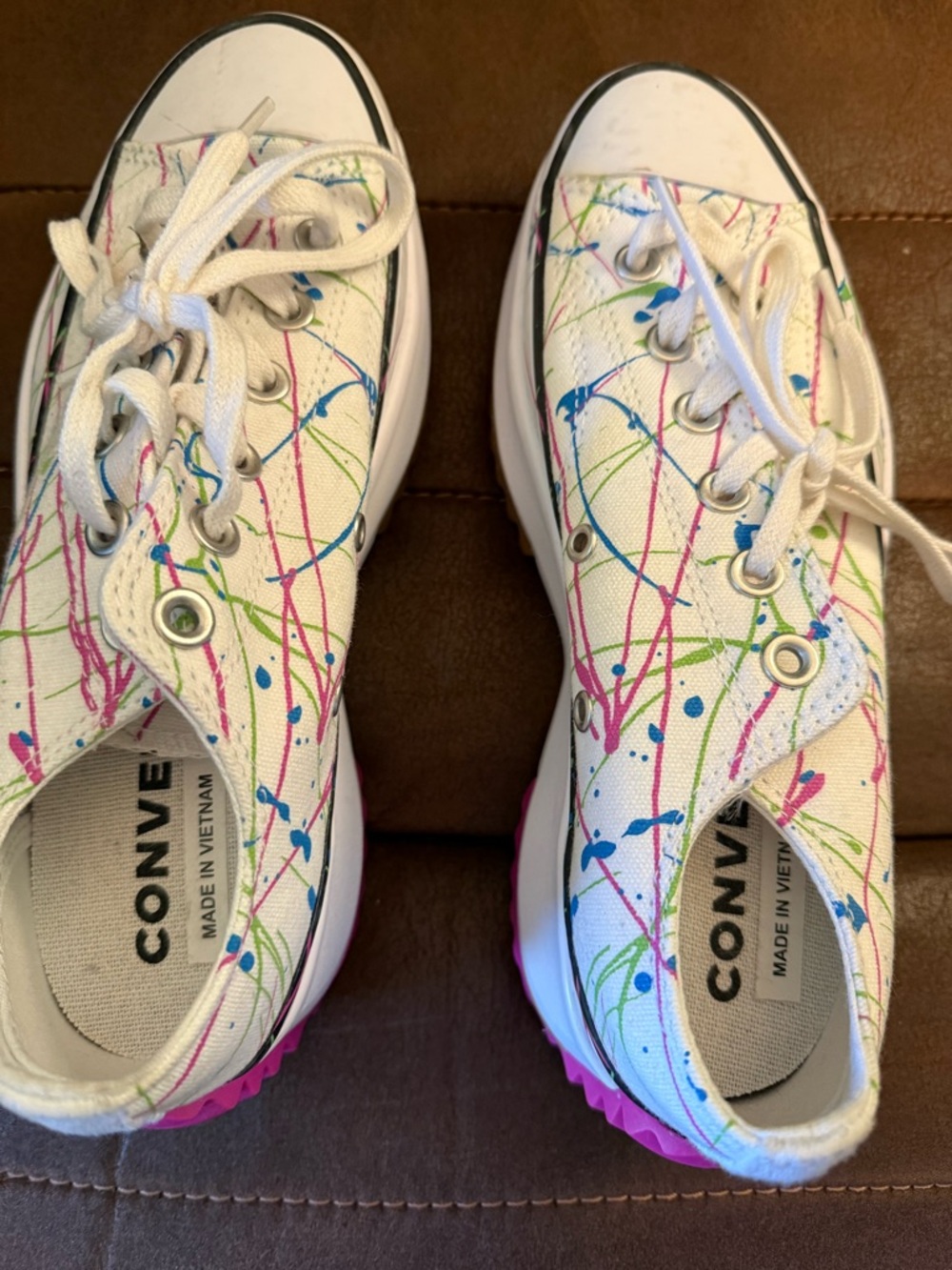 Converse Women’s White Canvas Low Top Sneakers with Paint-Splatter